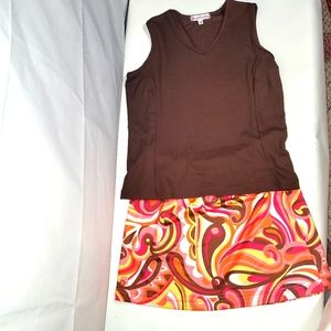 SMASHGAL.COM 2 piece Brown/Pink/Peach/Yellow Athletic skirt/top set Size XS